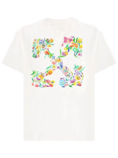 Off-white Crew Neck Cotton Floral Back T-shirt In White