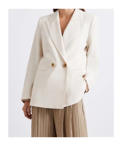 Marella Double-breasted Stretch Canvas Blazer In White
