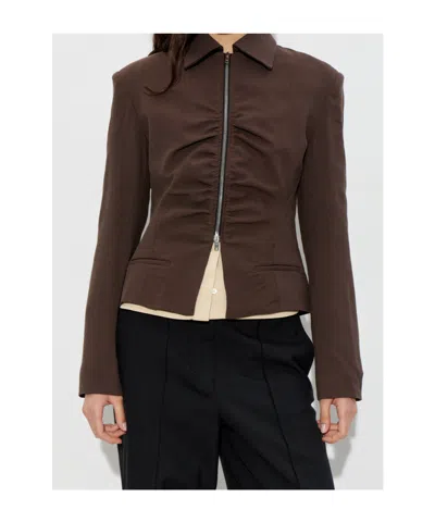 Iro Helvina Long Sleeve Tailored Blazer Jacket In Brown