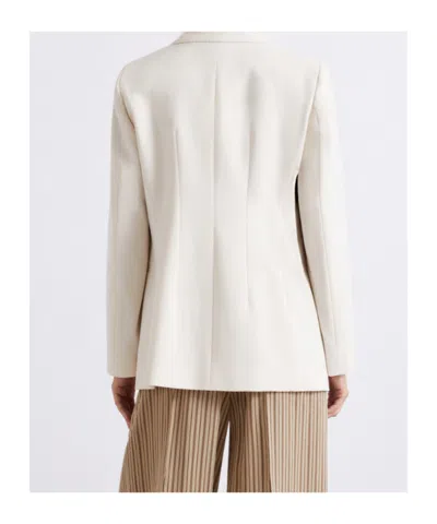 Marella Double-breasted Stretch Canvas Blazer In White