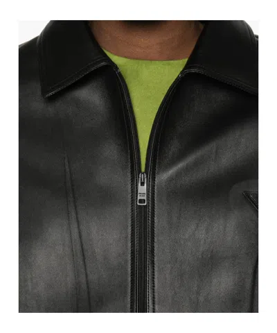 Prada Long-sleeved Leather Jacket In Black