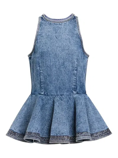 Alaïa Alaia Peplum Halterneck Top With Ruched Hem And Fitted Waist In Blue