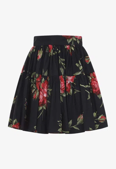 Dolce & Gabbana Black Mini Skirt With Floral Print Dolce E Gabbana