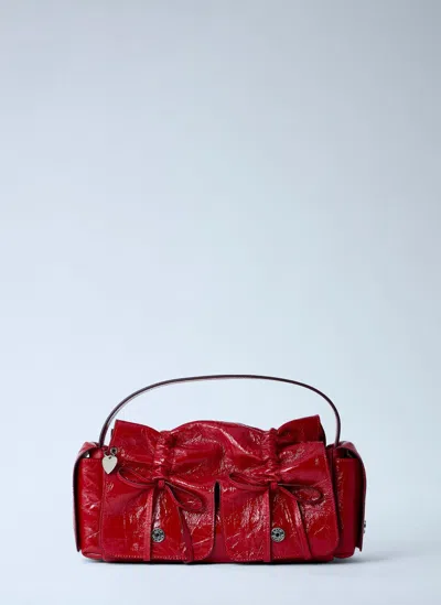 Acne Studios Multipocket Crinkle Patent Leather Top Handle Bag In Red