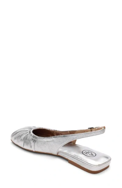 Ash Bibi Ruched Square Toe Slingback Flat In Silver