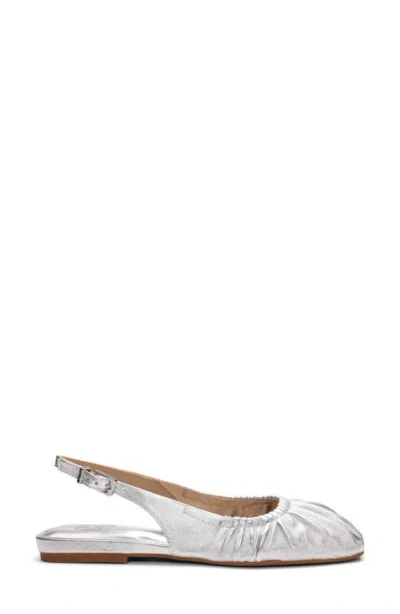 Ash Bibi Ruched Square Toe Slingback Flat In Silver