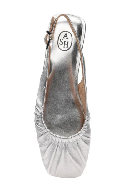 Ash Bibi Ruched Square Toe Slingback Flat In Silver