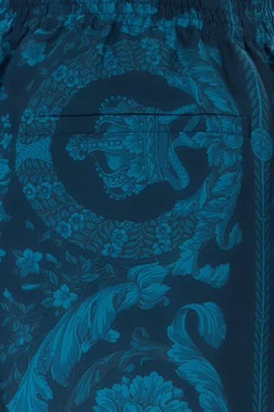 Versace Relaxed Baroque Patterned Silk-nylon Shorts In Blue
