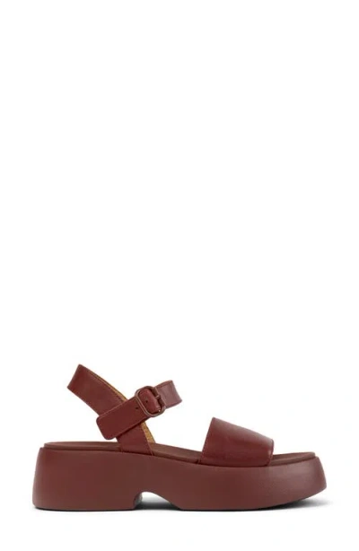 Camper Tasha Ankle Strap Wedge Sandal In Burgundy