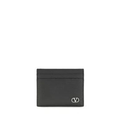 Valentino Garavani Vlogo Signature Garnet Calfskin Card Holder Accessories In Black