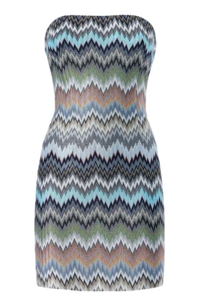 Missoni Strapless Striped Crochet-knit Mini Dress In Blue
