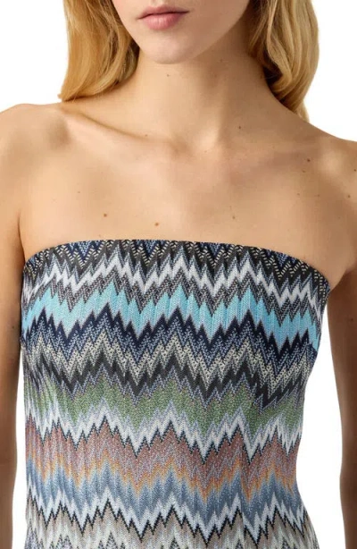 Missoni Strapless Striped Crochet-knit Mini Dress In Blue