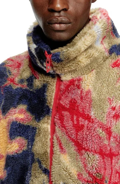 Diesel Teddy-fleece Jacket With Graffiti Motif In Multi