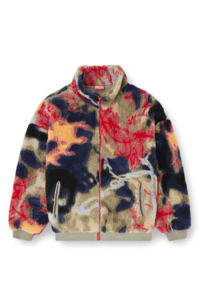 Diesel Teddy-fleece Jacket With Graffiti Motif In Multi