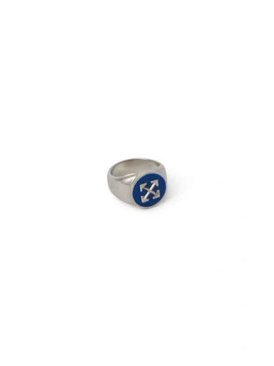 Off-white Arrows Enamel-detail Signet Ring In Silver