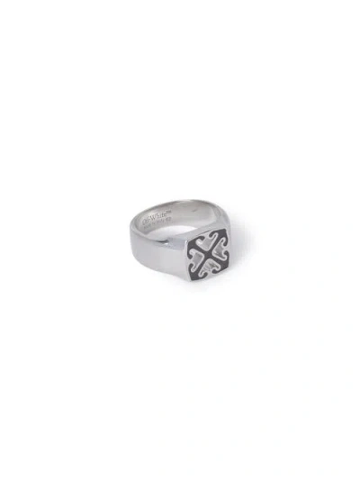 Off-white Black Enamel Arrow Ring In Metallic