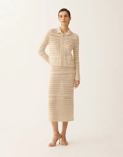 Fabiana Filippi Pencil Skirt In Wool And Cotton With Sequins In Neutral