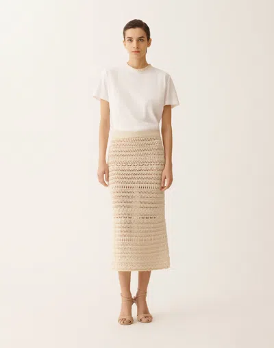 Fabiana Filippi Pencil Skirt In Wool And Cotton With Sequins In Neutral