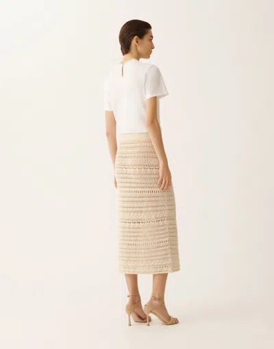 Fabiana Filippi Pencil Skirt In Wool And Cotton With Sequins In Neutral