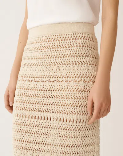 Fabiana Filippi Pencil Skirt In Wool And Cotton With Sequins In Neutral