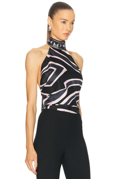Pucci Printed Silk-twill Halterneck Top In Black