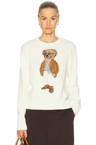 Polo Ralph Lauren Cotton Bear Long Sleeve Crew Neck In White