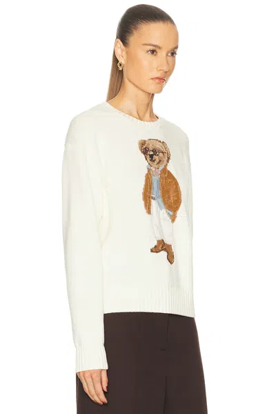 Polo Ralph Lauren Cotton Bear Long Sleeve Crew Neck In White