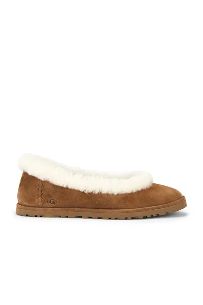 Ugg Soft Suede Ballet Flat With Plush Sheepskin Lining In Brown