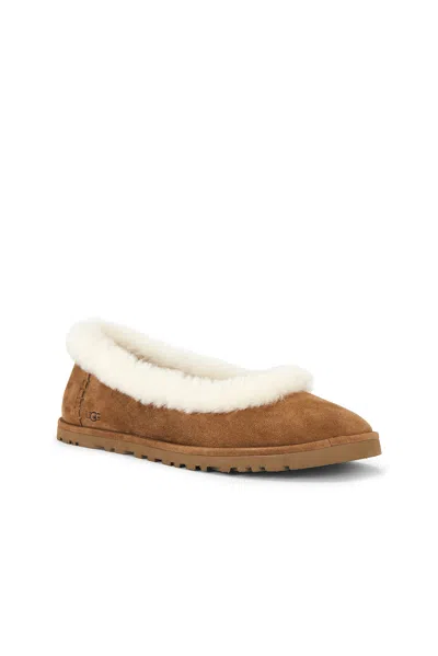 Ugg Soft Suede Ballet Flat With Plush Sheepskin Lining In Brown