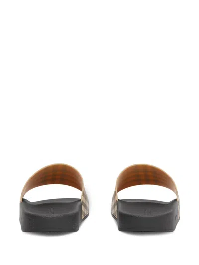 Burberry Brown Slides Sandals With Vintage Check Motif In Polyurethane In Multi
