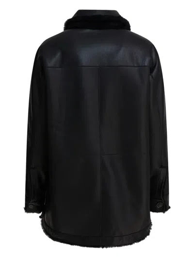 Semper Long Reversible Leather Coat Jackets And Coats Black In Black
