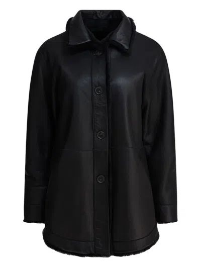 Semper Long Reversible Leather Coat Jackets And Coats Black In Black