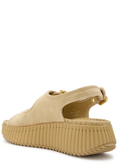 Chloé Chloe Nama Whipstitched Suede Wedge Sandals In Nude