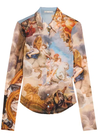 Alice And Olivia Jade Mesh Button Down Renaissance Fair In Multi