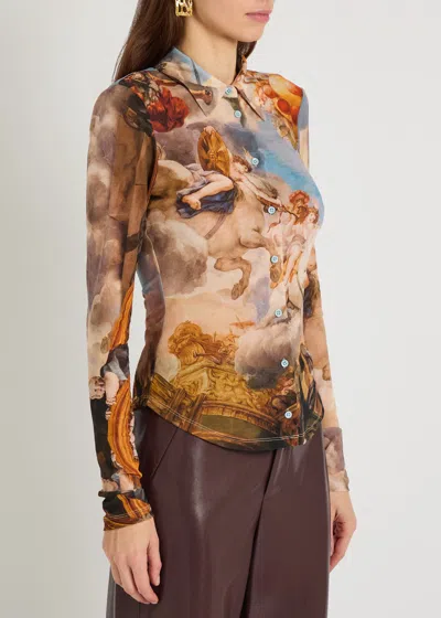 Alice And Olivia Jade Mesh Button Down Renaissance Fair In Multi