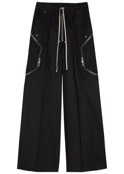 Rick Owens Heizer Belas Wide-leg Cotton-blend Poplin Drawstring Cargo Trousers In Black