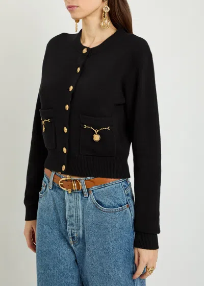 Chloé Chloe Embellished-pocket Wool And Cashmere-blend Cardigan In Black