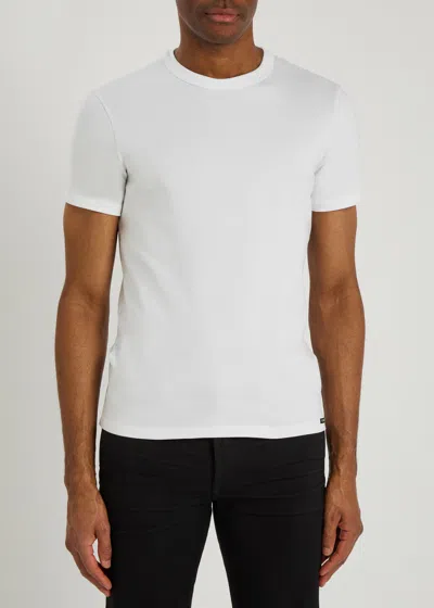 Tom Ford White Crewneck T-shirt With Logo Embroidery On The Front And Perforated Design In Cotton Man In White