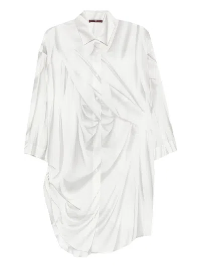 High Draped Button-front Shirt In White