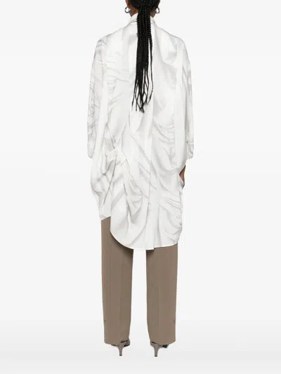 High Draped Button-front Shirt In White