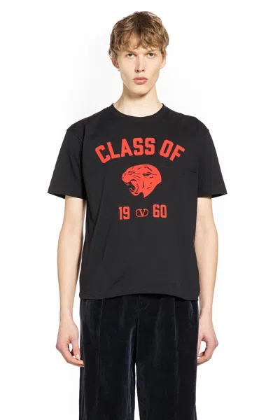 Valentino Garavani Cotton T-shirt With Panther Print In Black