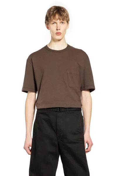 Lemaire Short-sleeved Boxy T-shirt In Heavy Jersey In Brown