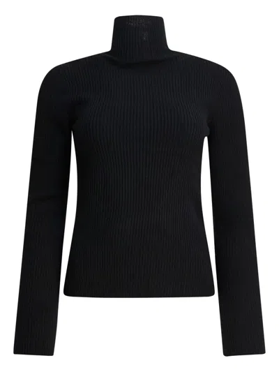 R2w Lesley Roll-neck Split-back Sweater In Black