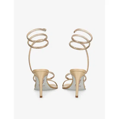 René Caovilla Cleo 80 Crystal-embellished Wraparound Sandals In Brown