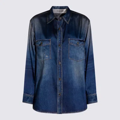 Golden Goose Deluxe Brand Women Oversized Shirt With Denim Print In Blue