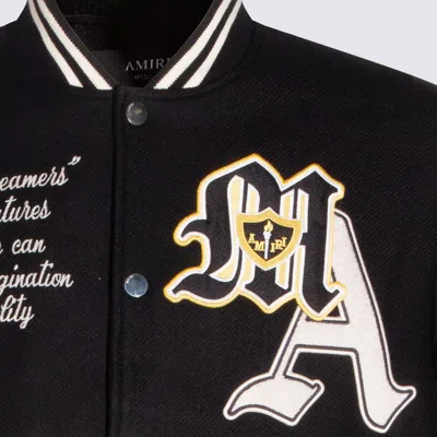 Amiri Appliquéd Embroidered Leather And Wool-blend Varsity Jacket In Black