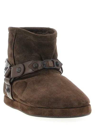 Balenciaga Alaska Brown Ankle Boots With Leather Belt And Logo Lettering On The Rear In Suede Woman In Brown