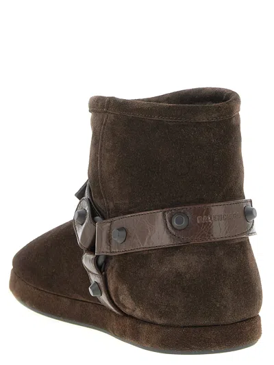 Balenciaga Alaska Brown Ankle Boots With Leather Belt And Logo Lettering On The Rear In Suede Woman In Brown
