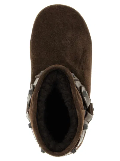 Balenciaga Alaska Brown Ankle Boots With Leather Belt And Logo Lettering On The Rear In Suede Woman In Brown