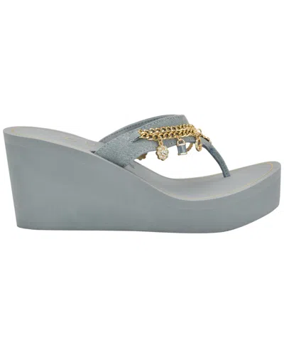 Guess Sutton Platform Wedge Sandal In Blue